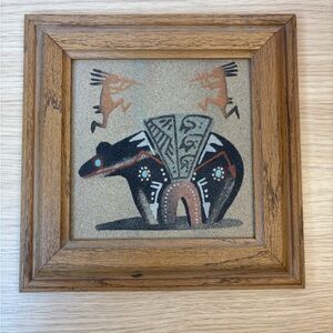 Authentic Navajo Native American  Sand Art Bear Design‎ Signed by Virginia Tyler